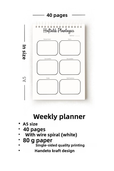 Handeto Kraft Set simplu de planificare turcească din 3 piese, planificator săptămânal, urmărirea obiceiurilor, lista de activități, planificator zilnic