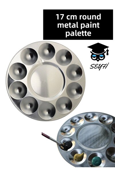 SEYFİKİRTASİYE 17 см метална палитра за бои - 10 гнезда, кръгла