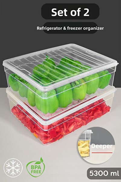 Meleni Home Set of 2 Food Storage Organizer - Deep Microwave, Clear Lid, 5300ml Capacity
