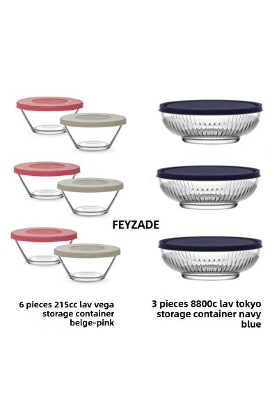 LAV Feyzade Vega Storage Tank 6 Pcs 215Cc Beige-Pink - Tokyo Storage Tank 3 Pcs 880Cc Navy Blue