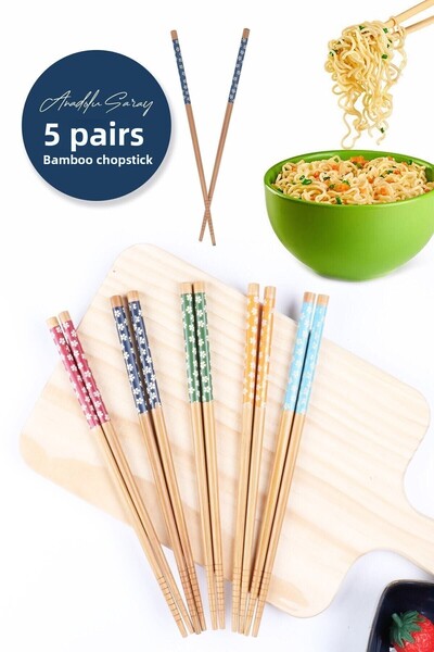 KfcHome 5 Pairs Patterned Washable Korean Chinese Bamboo Chopsticks Chopsticks| Patterned Bamboo Chopstick