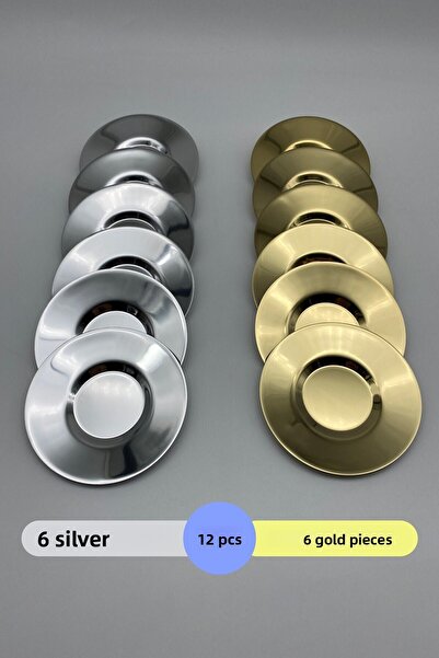 Fiyakalı Ürünler Atölyesi طقم أطباق شاي ستانلس ستيل مكون من 12 قطعة - ذهبي وفضي PASCT01