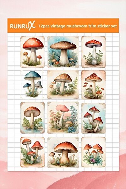 Runrux ملصق فطر عتيق - جدول الأعمال، دفتر الملاحظات، الكمبيوتر المحمول، الهات...