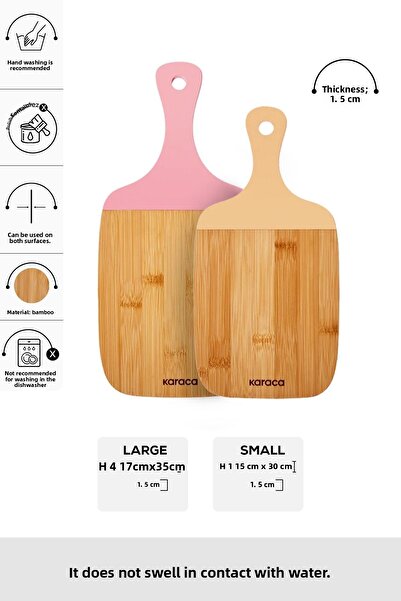 Karaca Tablă de prezentare din bambus ponei 2 piese roz 30/35 cm