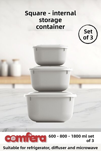 BAGER MARKET Set of 3 Microwave Compatible Storage Containers, Airtight, Leakproof Food Container with Hard Lid