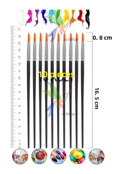Artshop 10 Pieces Round Tip Painting Brushes, For Acrylic, Oil, Gouache, Wate...