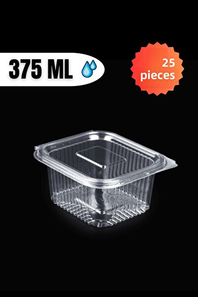 YOK YOK AMBALAJ Disposable Storage Container with Plastic Lid Leak Proof Container 375 ml 25 Pieces