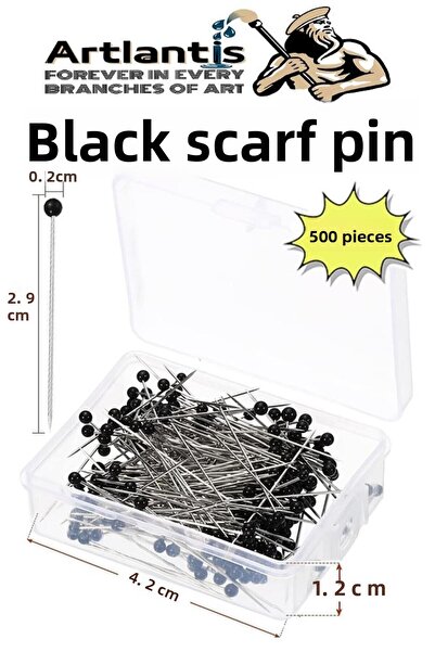 Artlantis Scarf Needle Black 500 Lü 1 Pack Turban Needle Hijab Bulk Needle Sh...