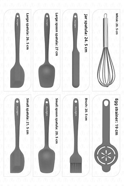 valletta Drongo 8-Piece Gray Silicone Spatula Set - Heat Resistant, Fireproof and Non-Stick