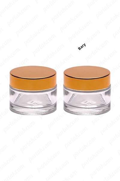 parlakcam وعاء كريم زجاجي شفاف سعة 50 مل مكون من قطعتين مع غطاء ذهبي وغطاء واقي