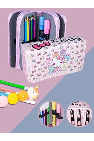 OneSize مقلمة Love Kitty تحت عنوان Kawaii نمط Orginazer جلد نباتي ثلاث حجرات ...