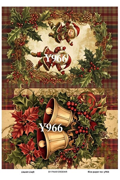 LİNEART Y966 New Year Series, Bell, Children's Patterned Brass Decopage 30*42 cm