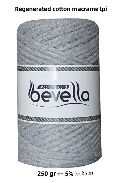 Bevella Macrame Cord Macrame Thread 3 Mm Scannable 1 Piece 250 gr Light Gray