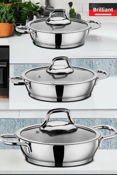 Brillant 16/18/20 Cm 6 Piece Stainless Steel Cookware Set - Thick Sole