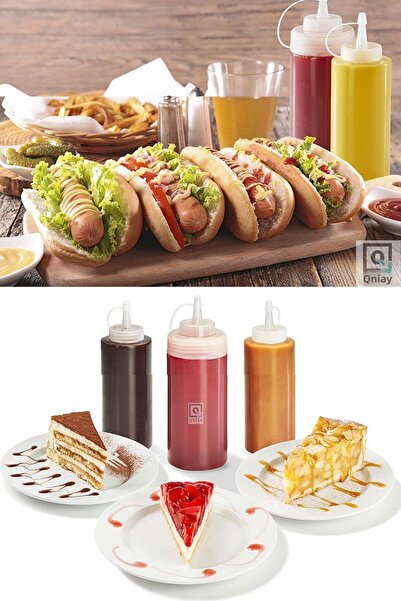 QNİAY زجاجة تحضير الشيف (3 قطع) صلصة السلطة مع غطاء زيت زيتون كاتشب مايونيز و...