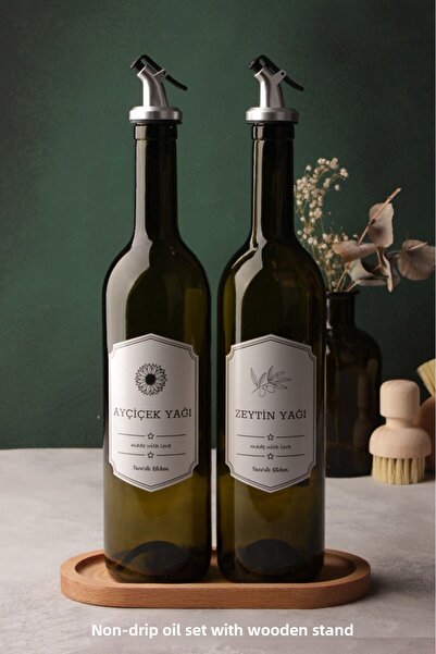 Kitchen Life 750 ml Amber Glass Olive Oil and Liquid Oil Oil Set - 3 Pieces w...