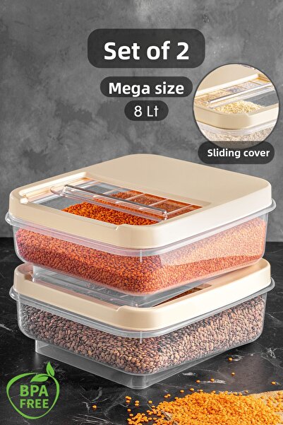 Meleni Home 2 Pieces 8 Lt - Multibox Food Storage Container with Sliding Lid - Multi-Purpose Organizer Storage Box Cream