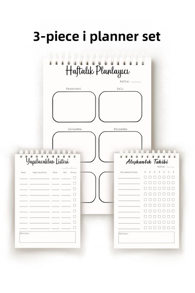Handeto Kraft Set simplu de planificare turcească din 3 piese, planificator săptămânal, urmărirea obiceiurilor, lista de activități, planificator zilnic