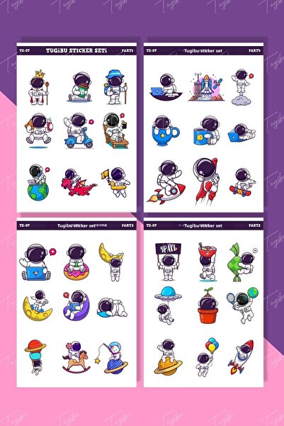 TUGİBU Astronaut Sticker Set 70 Pieces of Decal Labels for Agenda, Notebook, Planner