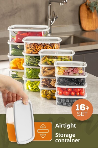 Vienev Set of 16 Airtight Storage Containers Grey 4X(250-500-750-1200 ml)