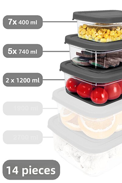 Meleni Home Set of 14 Grey Storage Rectangular - Microwavable Organizer