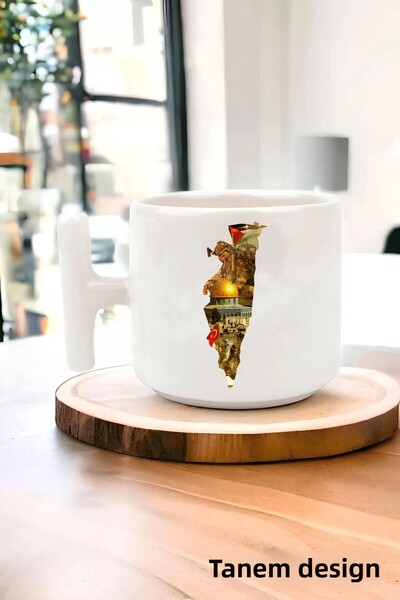 Tanem Tasarım كوب تي شيرت فلسطين مطبوع بتصميم - كوب غازيا وكودوس ماسكيد-آي أكسا