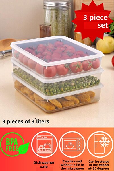 DOVİHOME 3 Pieces Vacuum Sealed Storage Container Set 3000ml |   Transparent |   Refrigerator Organizer