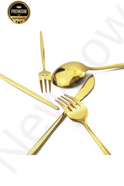 NEWNOW Stainless Steel Gold Cutlery Knife Spoon Set 30 Pieces for 6 People