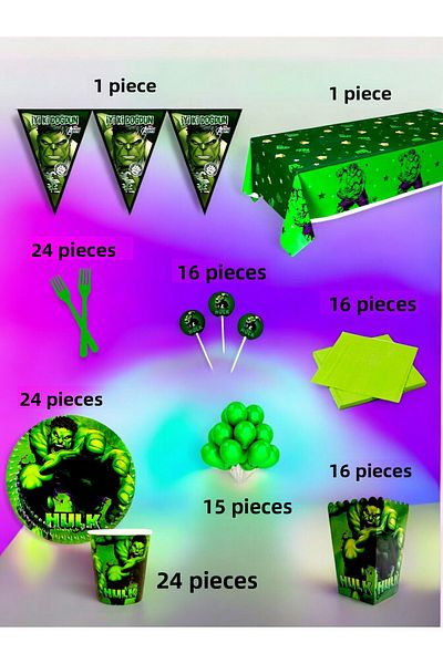 VibeHome 24 People Hulk Themed XL Pack - Birthday Party and Fun Events