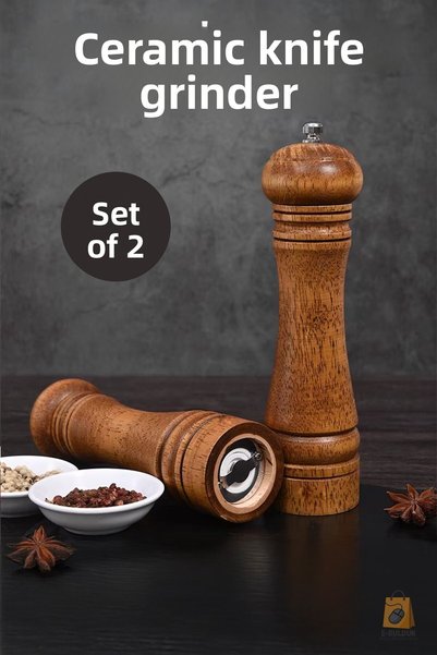 ebulduk Natural Wood Pepper Salt Coffee Spice Grinder Wooden Mill Salt Shaker Pepper Shaker 2 Pieces