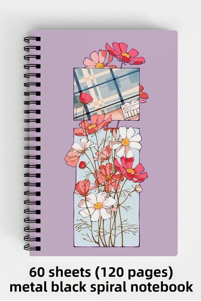 Anime Marketi دفتر ملاحظات ذو غلاف صلب مقاس A5 بتصميم زهور 120 ورقة