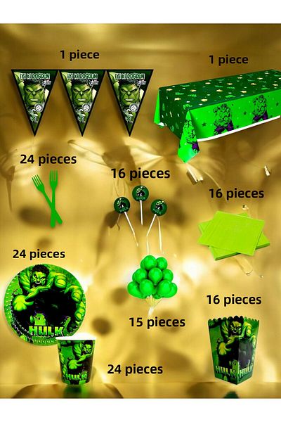 VibeHome 24 People Hulk Themed XL Pack - Birthday Party and Fun Events