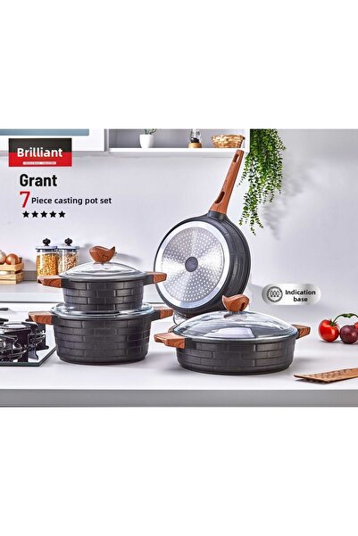 Brillant Grant Induction Base Cookware Set 7 Pieces Bakelite Handle Suitable for Electric Cookers