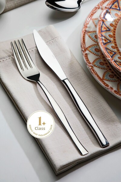 Nehir Elegant Plain Leather Boxed for 12 People - 89 Piece Cutlery Set