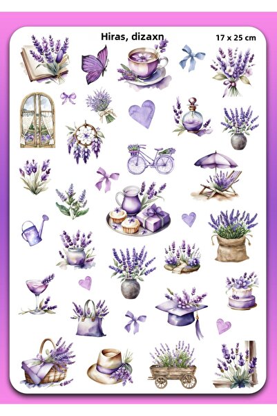 Hiras Dizayn 17x25cm Dimensiune mare Flori de lavandă Foaie de autocolante vi...