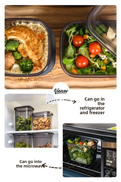 Vienev 6-Piece 1.75 Liter Peggy Square Food Storage Container with Colorful Labels Anthracite