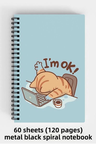 Anime Marketi دفتر ملاحظات حلزوني بغلاف صلب لولبي مقاس A5 بتصميم قطط 120 ورقة