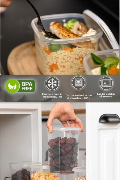 SUPERPUP 12-Piece Square Storage Container Set with Spoon Gift, for Food, Spices, Food 4 X (600 ml - 1250 ml - 1900 ml)