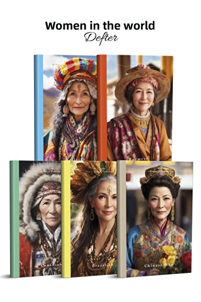 YAPAY ZEKA SANAT Caiete World Women, pachet de 5 „135x195” Copertă de înaltă ...