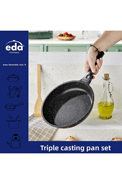 Eda Cast Granite 3-Piece Pan Set Gray 20-24-28 Cm