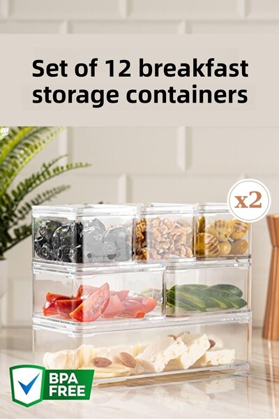 PONÇİK STORE Set of 12 Transparent Breakfast Storage Containers Boxed
