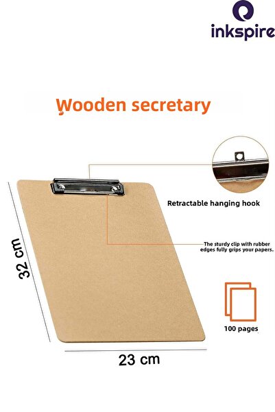 inkspire حامل وثائق خشبي بدون غطاء مقاس A4 قطعة واحدة من حامل وثائق خشبي مع مشبك على شكل مفكرة وطاولة كتابة