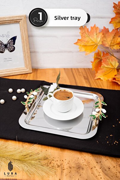 Skygo Silver Olive Branch Coffee and Tea Presentation Tray - 22.5 cm Stylish and Modern Design