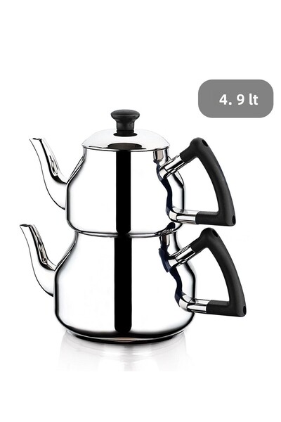 Özkent K-316 Marmaris Mega Teapot Set - Stainless Steel Teapot Set with Bakelite Handle Black