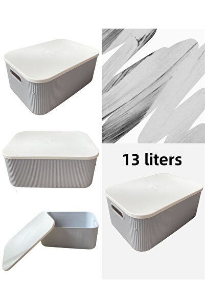 Bayev صندوق تخزين داخلي متعدد الأغراض باللون الرمادي سعة 13 لتر مع غطاء، صندوق تخزين مزخرف