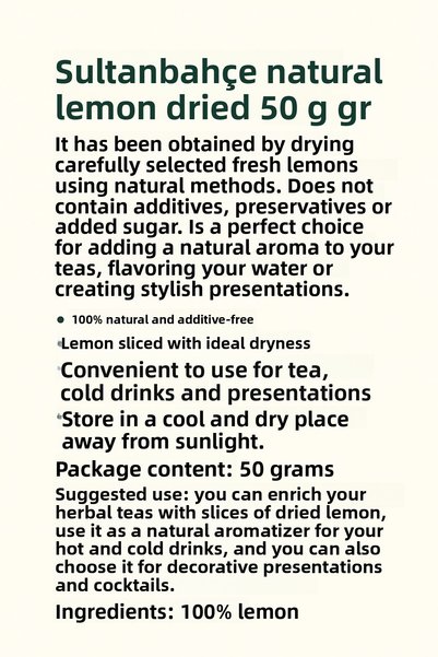 sultanbahçe Natural Dried Lemon 50 Gr - No Additives - Preservatives - Ideal for Tea and Presentation