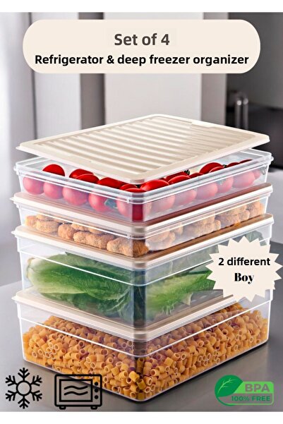 Flash Bazaar 4-Piece Refrigerator Organizer Set - Microwave Dip Freeze Container with 2X2400Ml 2X5300Ml Cream Lid