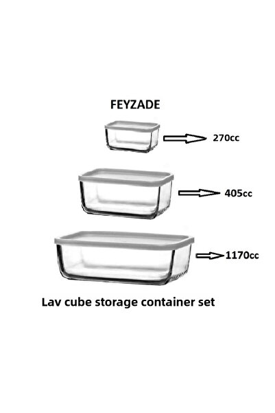 LAV Feyzade Cube Storage Container Set 1170Cc-405Cc-270Cc (3 Colors)