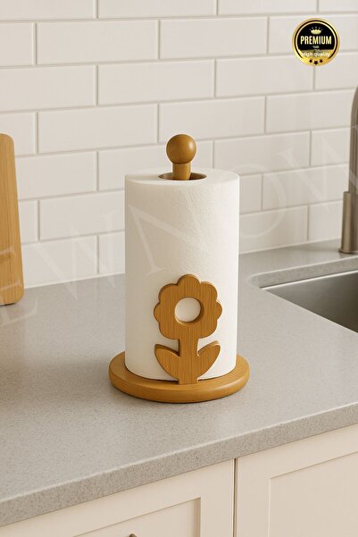 NEWNOW Bamboo Vertical Napkin Holder, Flower Figured Napkin Holder