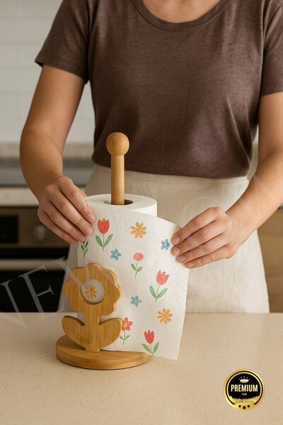 NEWNOW Bamboo Vertical Napkin Holder, Flower Figured Napkin Holder